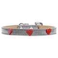 Mirage Pet Products Red Glitter Heart Widget Dog CollarSilver Ice Cream Size 14 633-12 SV14